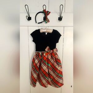 Tahari Black Velvet & Plaid Christmas/Holiday Size 4 Dress and Matching Headband